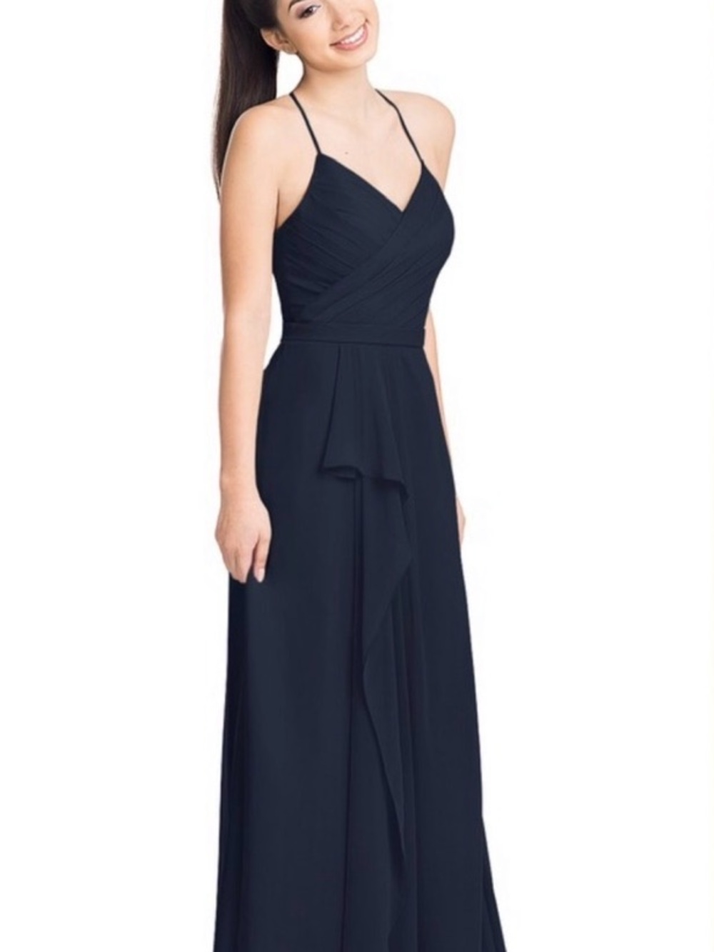 Azazie Navy A-Line Pleated Chiffon Dress
